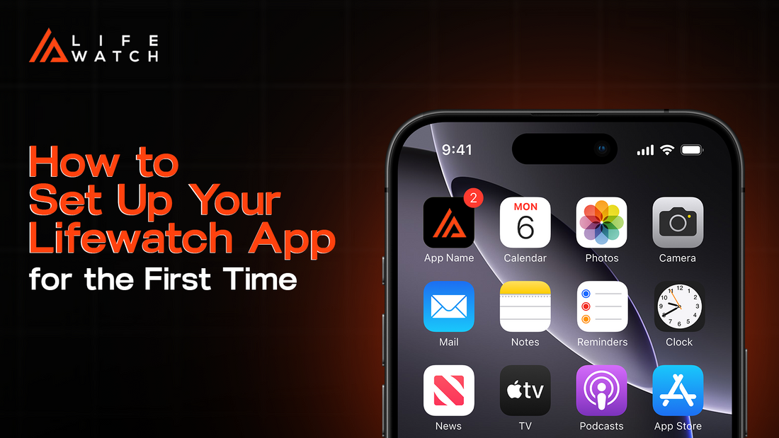 Person setting up a Life Watch smartwatch by pairing it with the FitCloudPro app on a smartphone via Bluetooth.