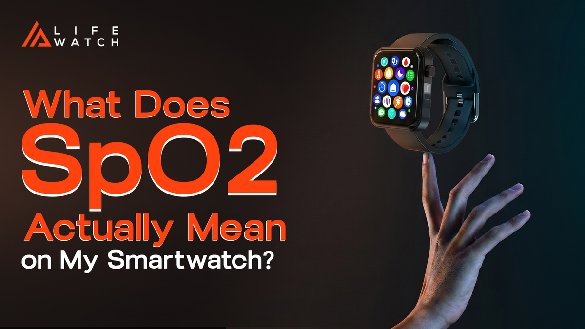Person checking the SpO2 blood oxygen reading on a smartwatch while wearing it correctly on the wrist.