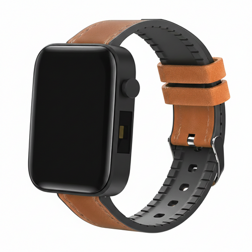 Smartwatch with a brown and black strap on a white background